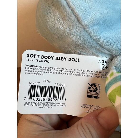 Plush Doll Baby Tender Hearts Collection Puppy Hoodie Soft Body Blue 12” NWT - Picture 6 of 9